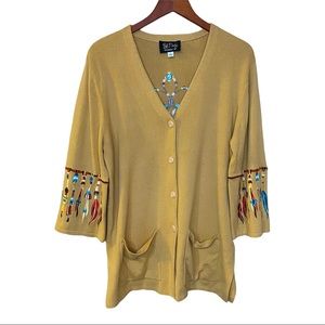 Bob Mackie Wearable Art Embroidered Boho Tunic Cardigan Sz Large